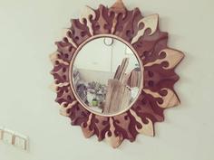 قاب آینه ی دیواری چوبی دست ساز مدل خورشید ا Hand made wooden wall mirror frame of Khurshid model