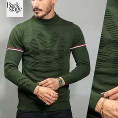 پلیور بافت مردانه مدل یقه 5سانت طرحدار سبز