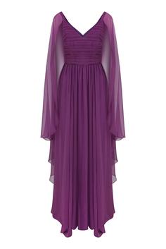 لباس مجلسی زنانه برند رومن ( ROMAN ) مدل لباس شب مشکی بنفش تفصیلی - کدمحصول 104606