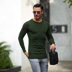 پلیور بافت مردانه مدل یقه گرد طرحدار سبز