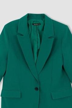 کت زنانه سبز دیفاکتو X0017AZ22AU ا Oversize Fit Cep Kapaklı Tek Yırtmaçlı Blazer Ceket