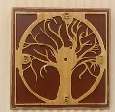 ساعت دیواری چوبی دست ساز طرح درخت ا Handmade wooden wall clock with tree design