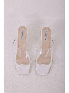 کفش پاشنه دار زنانه سفید برند MADAMRA S2NH56Z8 ا Şeffaf Bantlı Kadın Topuklu Ayakkabı