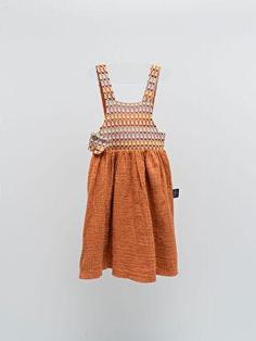 پیراهن روزمره دختربچه نارنجی برند Moi Noi S2KT76Z4 ا Kare Yaka Desenli Askılı Çocuk Elbise