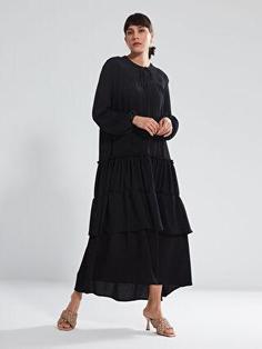پیراهن رسمی زنانه سیاه برند Mizalle S2LI10Z8 ا Bağlamalı Yaka Düz Uzun Kollu Kadın Elbise