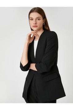 خرید اینترنتی کت زنانه سیاه کوتون 3SAK50009UW ا Kol Detaylı Blazer Ceket Yakasız Önü Açık