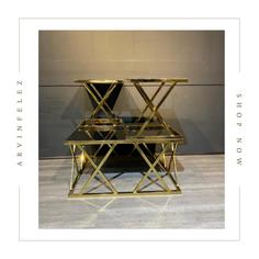 میز جلومبلی عسلی فلزی مدل ایکس - آینه / سیلور / روشن