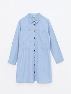 پیراهن روزمره دختربچه آبی السی وایکیکی W2GA68Z4 ا Gömlek Yaka Basic Uzun Kollu Kız Çocuk Elbise