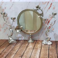 آینه و شمعدان آلومینیومی گل یاس نقره ای