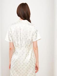 پیراهن رسمی زنانه سفید السی وایکیکی W2GN50Z8 ا Gömlek Yaka Desenli Kısa Kollu Saten Kadın Elbise