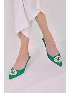 کفش پاشنه دار زنانه سبز برند MADAMRA S2NH54Z8 ا Saten Taş Detaylı Kadın Topuklu Ayakkabı