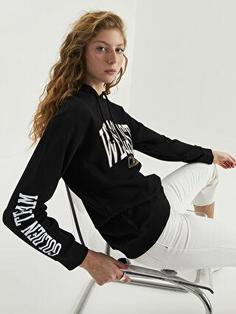 سوییشرت زنانه سیاه برند XSIDE ا Baskılı Uzun Kollu Kadın Hoodie