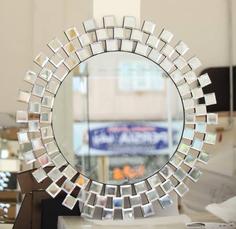 آینه دکوری دایره ای طرح نگینی - نقره ای ا Circular decorative mirror with precious design