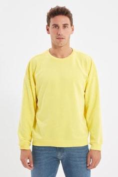 پلیور مردانه زرد برند trendyol man TMNAW22SW0612 ا Sarı Erkek Basic Oversize Fit Sweatshirt TMNAW22SW0612