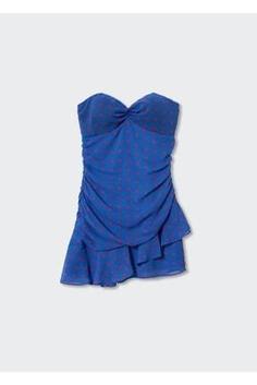 پیراهن رسمی زنانه آبی برند mango 37041302 ا Puantiyeli Fırfırlı Elbise