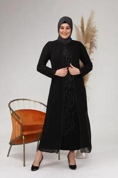 لباس مجلسی بلند تور دار طرح دار زنانه مشکی برند Ferace