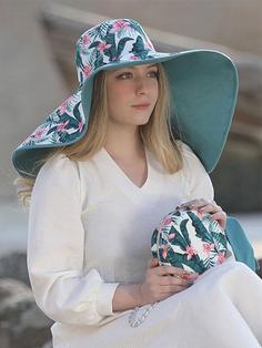 کلاه لبه بلند با مچبند هاوایی سبز با گل 10052 سبز FREE اندلس