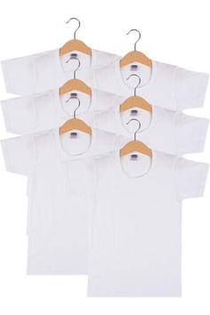 ست 6 عددی زیر پیراهن پسرانه نخی یقه گرد سفید برند BERRAK
