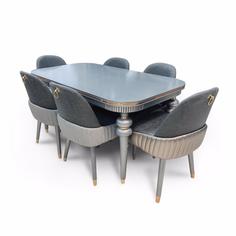 میز و صندلی ناهارخوری دوتیکه شش نفره مدل Hiva - نقره ای،طوسی