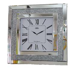 ساعت دیواری آینه ای نگین دار مربع مدل لوکس بسیار زیبا و جذاب در دو رنگ مختلف نقره ای و برنز قطر 60 سانت - سایز ۴۰ در ۴۰ سانت / نقره ای