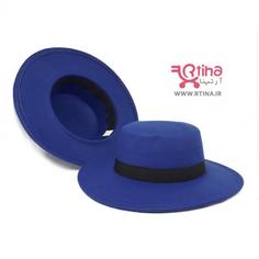 کلاه دور لبه دار مدل سرتخت رنگ آبی کاربنی