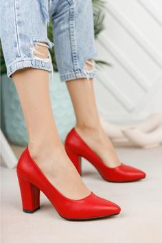 کفش پاشنه بلند پوست قرمز زنانه برند Nirvana ayakkabı