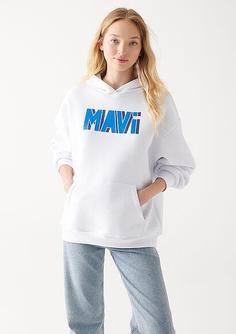 خرید اینترنتی هودی زنانه سفید ماوی 1611358 ا Mavi Logo Baskılı Beyaz Kapüşonlu Sweatshirt