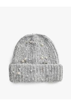 خرید اینترنتی کلاه زمستانی زنانه طوسی کوتون 3WAK50001AA ا Lastikli Örgü Bere Boncuklu