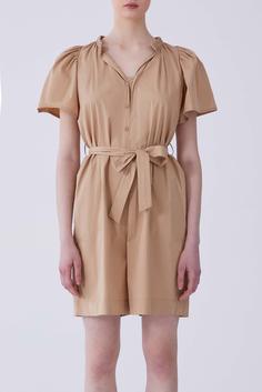 لباس مجلسی زنانه برند رومن ( ROMAN ) مدل پیراهن کوتاه بژ با کمربند آستین هندوانه - کدمحصول 107150