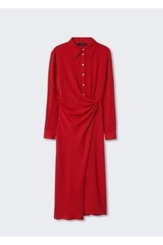 پیراهن رسمی زنانه قرمز برند mango 37023843 ا Düğüm Detaylı Gömlek Elbise