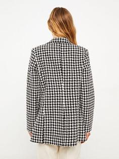 کت زنانه سیاه سفید السی وایکیکی ا Önden Düğme Kapamalı Kazayağı Desenli Uzun Kollu Tüvit Kadın Ceket