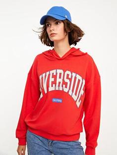 سوییشرت زنانه قرمز برند XSIDE W2CN30Z8 ا Kapüşonlu Baskılı Uzun Kollu Kadın Sweatshirt