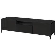 میز تلویزیون برند IKEA |مدل BESTÅ |مشکی و قهوه ای | 180*42*48سانتی متر |بالا براق | شیشه دودی مشکی |Selsviken/Nannarp| زمان تحویل 2 تا 3 هفته کاری ا BESTÅ TV bench, black-brown/Selsviken/Nannarp high-gloss/black smoked glass