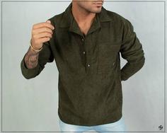 پیراهن مخمل کبریتی یقه انگلیسی - سبز یشمی / XL