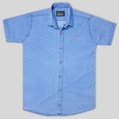 پیراهن جین آستین کوتاه ساده مردانه آبی یخی 124022-1
