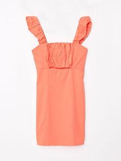 پیراهن رسمی زنانه نارنجی برند XSIDE ا Kare Yaka Düz Kolsuz Pamuklu Kadın Elbise