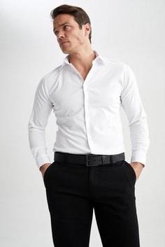 خرید اینترنتی پیراهن آستین بلند مردانه سفید دفکتو Z9461AZ22AU ا Slim Fit Uzun Kollu Gömlek