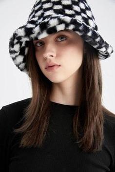 کلاه زنانه سیاه سفید دیفکتو X9928AZ22WN ا Kadın Bucket Şapka