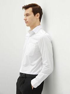 پیراهن آستین بلند مردانه سفید السی وایکیکی S20812Z8 ا Regular Fit Uzun Kollu Poplin Erkek Gömlek