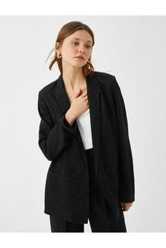 خرید اینترنتی کت زنانه سیاه کوتون 3WAK50126UW ا Oversize Kruvaze Blazer Ceket