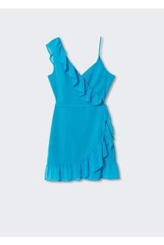پیراهن رسمی زنانه آبی برند mango 37091299 ا Asimetrik Yakalı Elbise