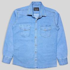 پیراهن جین سایز بزرگ دو جیب آستین بلند آبی یخی 124020-1