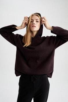 خرید اینترنتی هودی زنانه زرشکی دفکتو Z9190AZ22AU ا Regular Fit Kapüşonlu Basic Sweatshirt