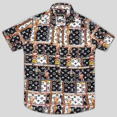 پیراهن هاوایی سایز بزرگ مشکی طرح LV کد 124150-18