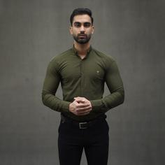 پیراهن ساده آستین بلند مردانه سبز یشمی کد S225