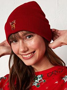 خرید اینترنتی کلاه زمستانی زنانه قرمز السی وایکیکی 0WH088Z8 ا Kadın Yılbaşı Temalı Nakış Detaylı Triko Bere