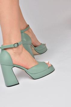 کفش پاشنه دار با پلت فرم ضخیم سبز زنانه برند Fox Shoes