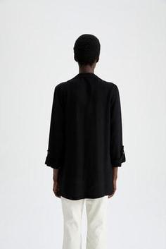 کت زنانه سیاه دیفاکتو X9542AZ22SP ا Regular Fit Keten Karışımlı Blazer Ceket