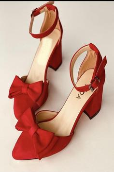 کفش پاشنه جیر قرمز زنانه برند BY MAY SHOES