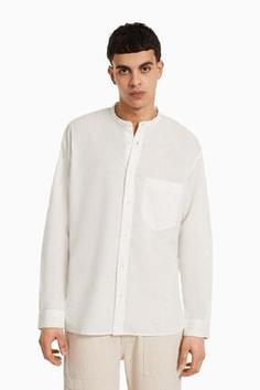 خرید اینترنتی پیراهن آستین بلند مردانه سفید برشکا 01118777 ا Keten Karışımlı Kumaştan Uzun Kollu Gömlek